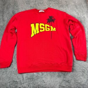 MSGM MILANO Red Palm Tree Logo Crewneck Pullover Sweatshirt Size XL Bright